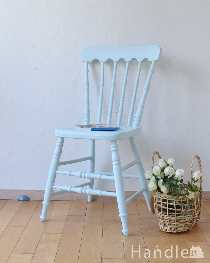 パステルカラーがかわいいキッチンチェア、可愛いアンティークの椅子 (d-890-c)
