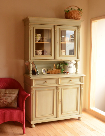 アンティークのペイント家具、フランスの素敵なカップボード（食器棚） (d-931-f-1)