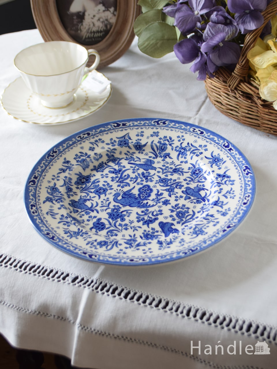 英国バーレイ社の食器、ブルーリーガルピーコックのプレート25.5cm（ブルー） (n1-438)