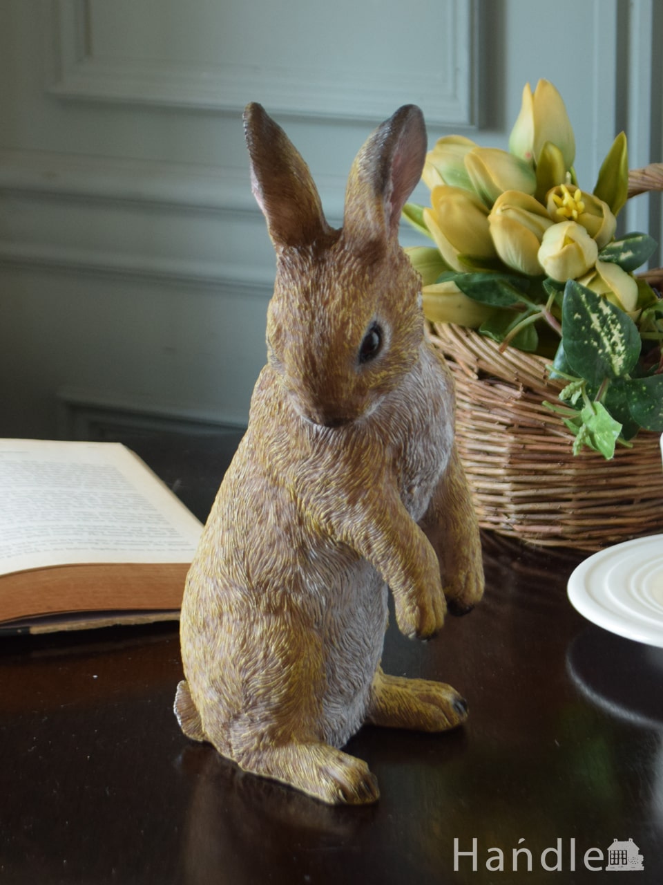 可愛いウサギのディスプレイ雑貨、野ウサギのオブジェ (n12-462)
