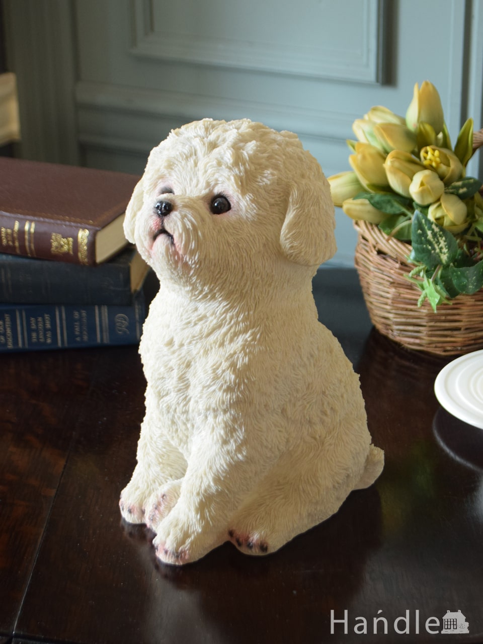 可愛い子犬のディスプレイ雑貨、パピートイプードル（ホワイト）のオブジェ (n12-463)