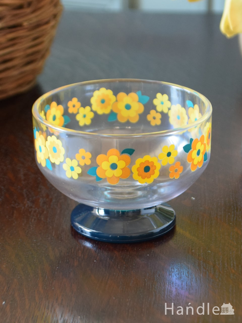 レトロな雰囲気がおしゃれなデザートカップ、お花の模様のプラスチックカップ（緑） (n2-074)