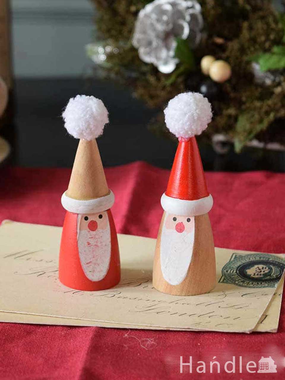 クリスマスのおしゃれな雑貨、木製サンタのオブジェセット (cm-258)