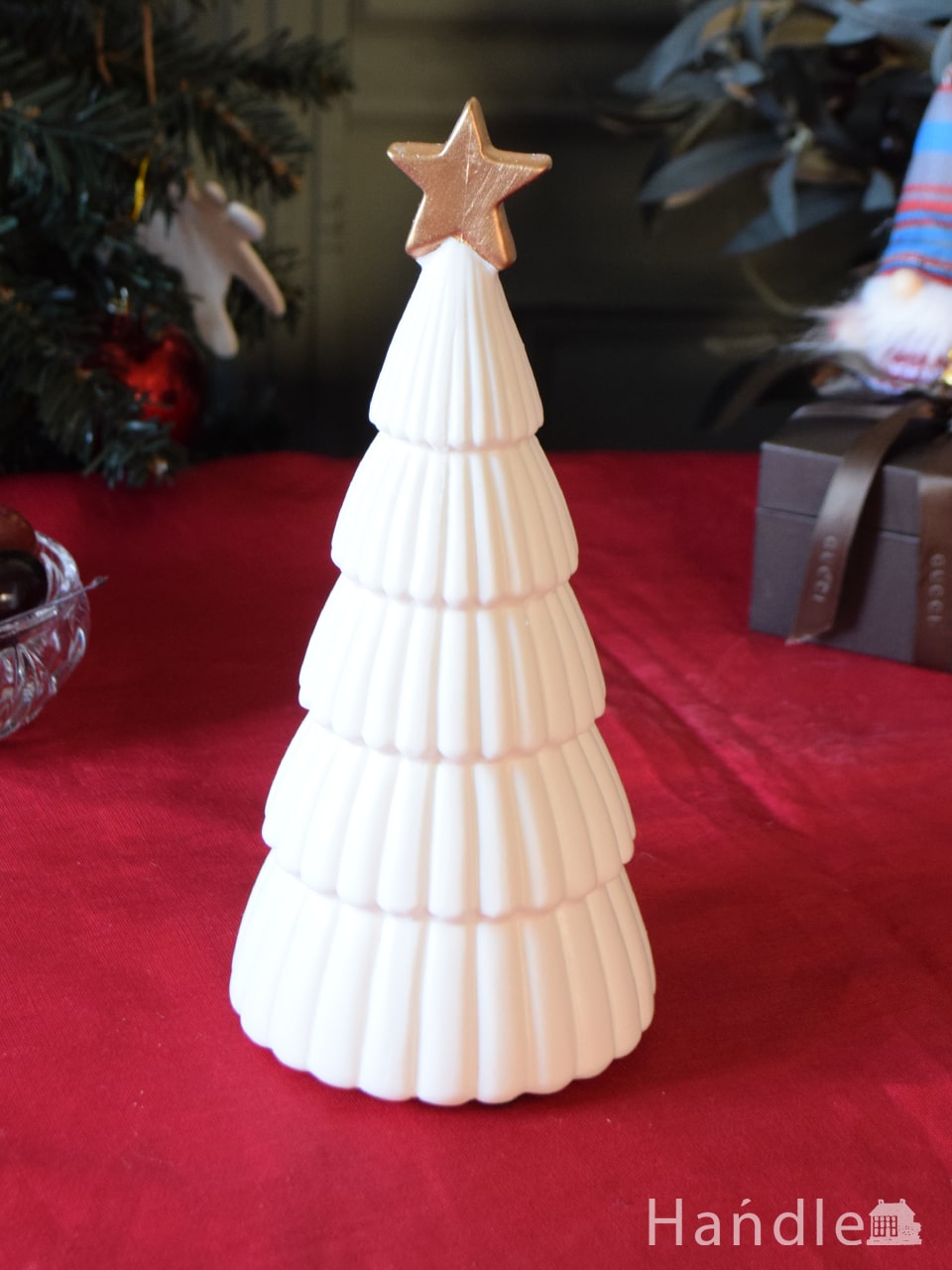お洒落なクリスマス雑貨、陶器で出来た可愛いツリーのオブジェ（LEDライト付き・Lサイズ） (cm-286)