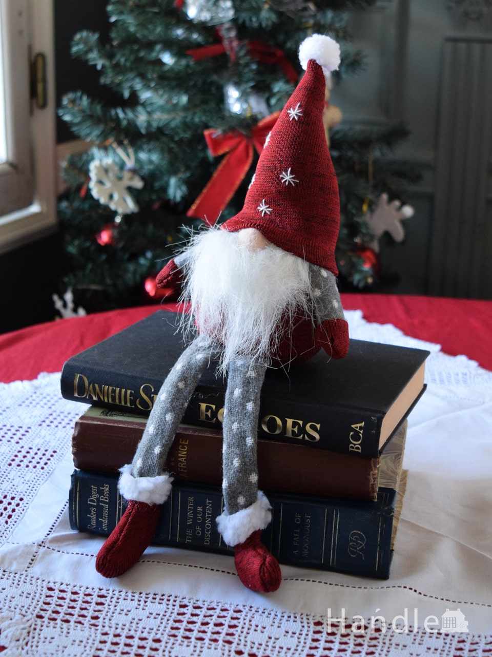 北欧のクリスマス雑貨、赤い帽子を被った妖精トムテの人形（レッド） (cm-295)
