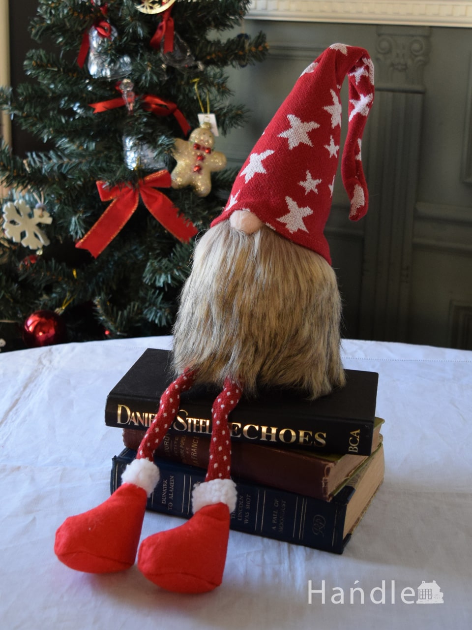 北欧のクリスマス雑貨、赤い帽子を被った妖精トムテの人形（シューティングスター・L） (cm-298)
