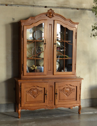 フランスのアンティーク家具、ゴージャスなガラスキャビネット（食器棚） (j-1075-f)