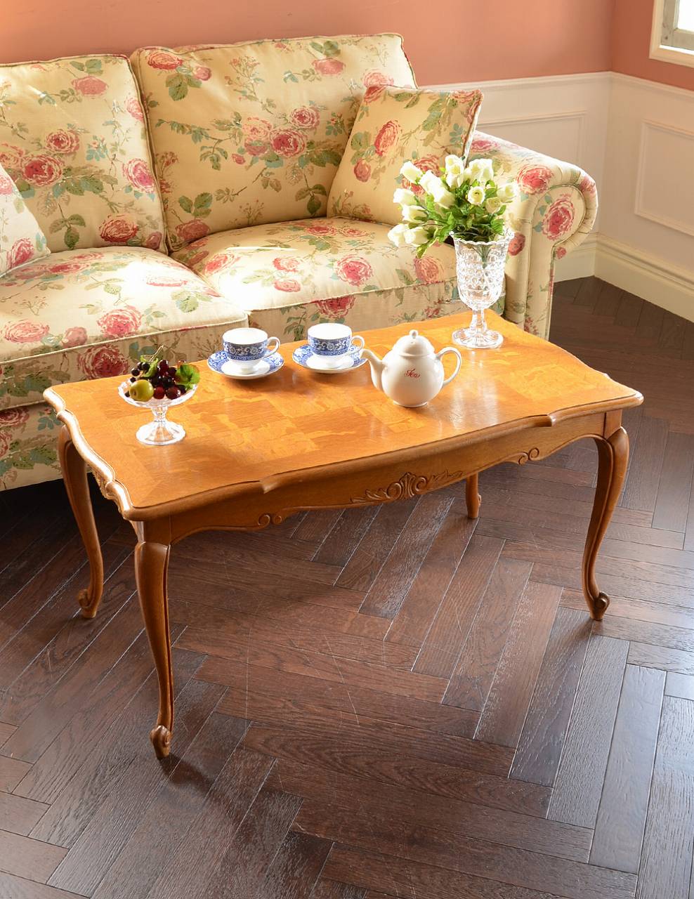 エレガントなフランスのアンティーク家具、美しい脚と市松模様のコーヒーテーブル (j-1604-f)