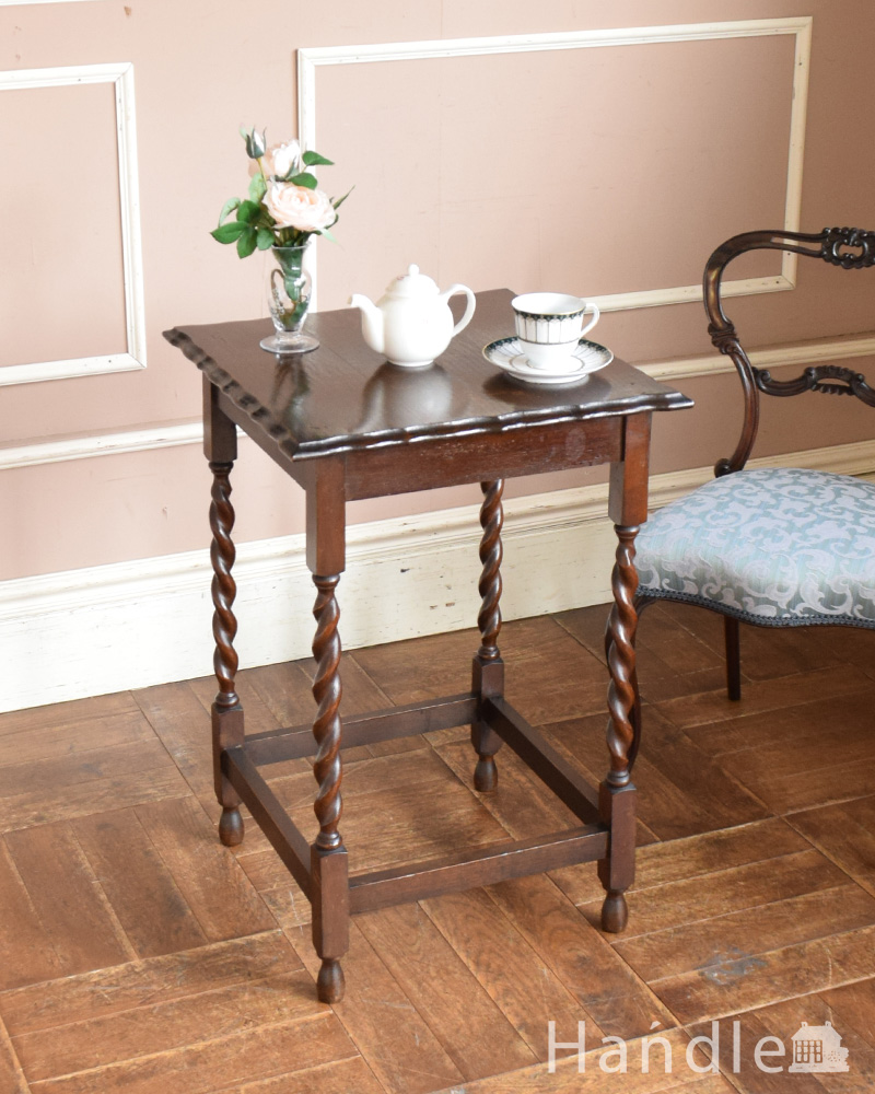 アンティークのテーブル、ツイスト脚の美しい英国のオケージョナルテーブル  (j-1807-f)