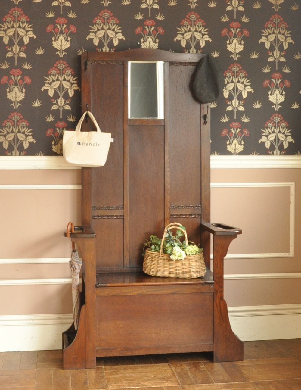 風格あるアンティークの英国家具、鏡が付いたホールスタンド (j-682-f-1)