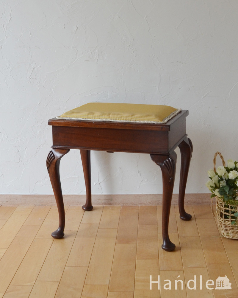 マホガニー材のピアノスツール、気品漂うアンティーク英国家具 (k-1196-c)