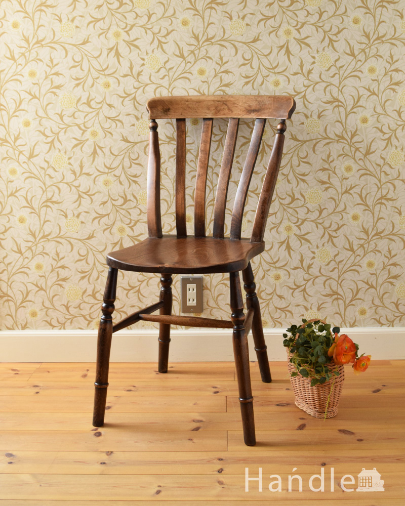 イギリスで出会ったアンティークの椅子、ナチュラルで使いやすいキッチンチェア (k-1246-c)