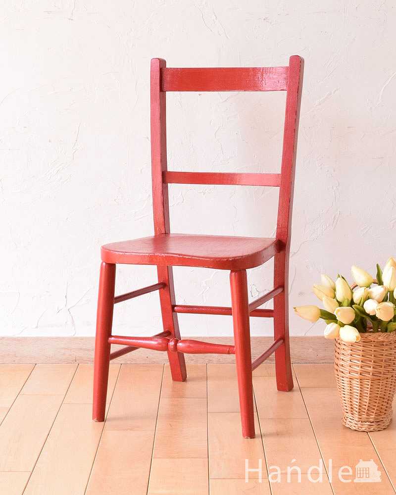 イギリスで見つけたアンティーク椅子、赤い色のチャイルドチェア（ペイントチェア） (k-1258-c)