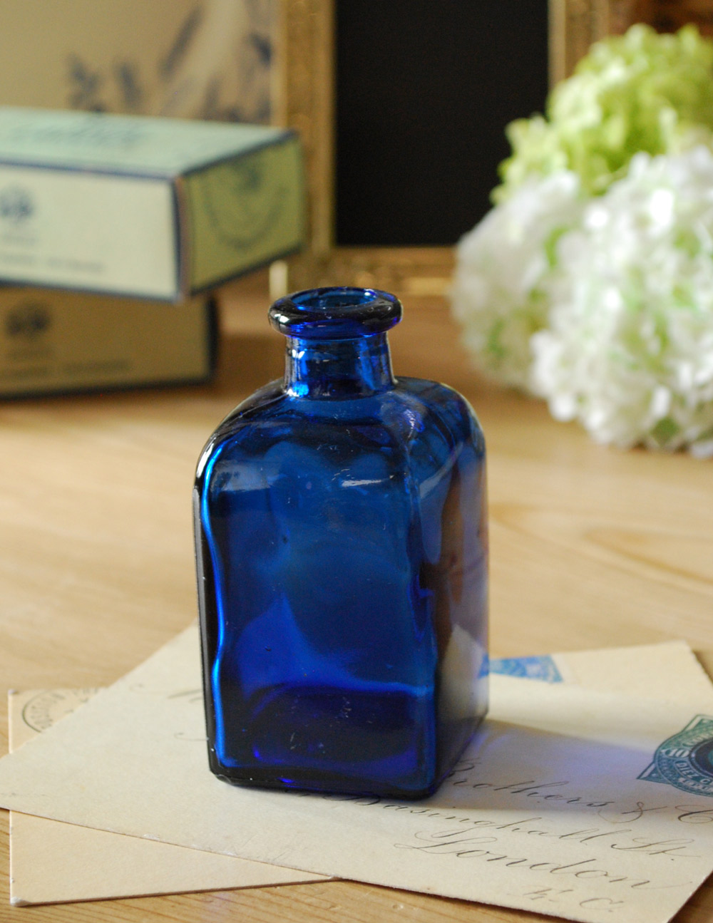 アンティークガラスボトル、美しいブルーのガラスボトル (k-1376-z)