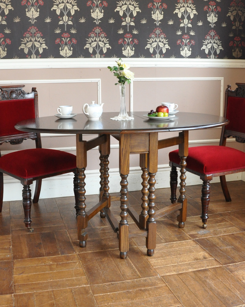 素敵なアンティーク家具、ボビンレッグが上品なゲートレッグテーブル（伸張式テーブル） (k-1391-f)