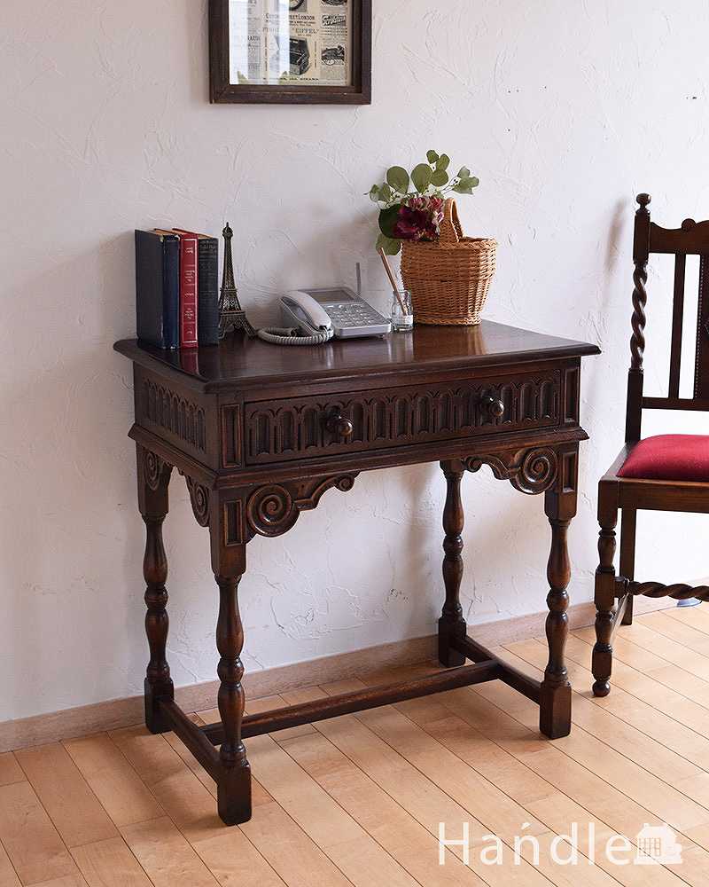イギリスのアンティークの家具、英国らしい引き出し付きのコンソールテーブル (k-1796-f)