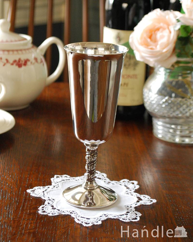 英国アンティークの銀食器、アンティークシルバーのワインカップ(ゴブレット) (k-1942-z)