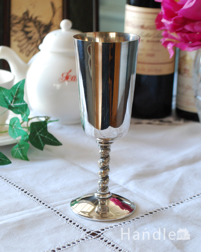 英国アンティークの銀食器、アンティークシルバーのワインカップ(ゴブレット)  (k-1952-z)