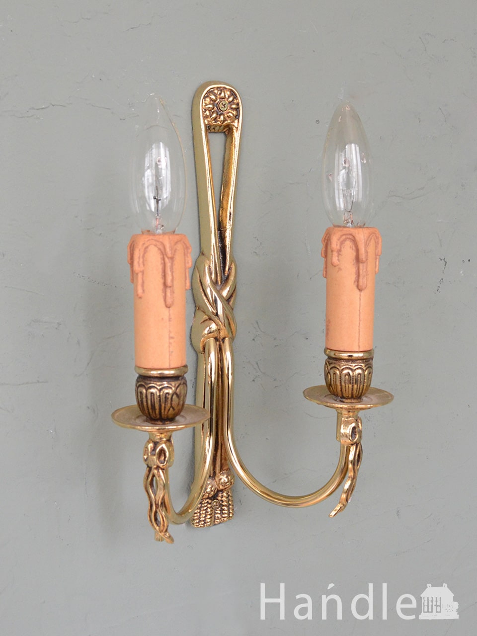 アンティークのおしゃれな壁付け照明、真鍮製の２灯ウォールランプ（Ｅ17シャンデリア球付） (k-4778-z)