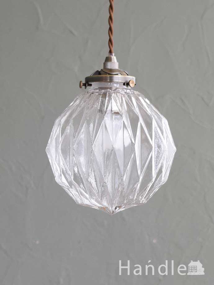 折り紙細工のようなおしゃれなガラスシェードのペンダントライト（クリア）（E17型LED電球付き ） (n22-007)