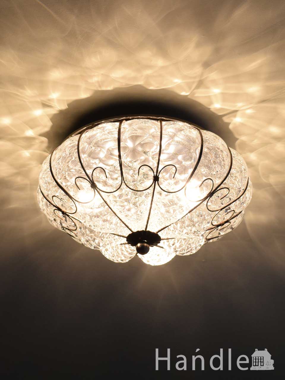 イタリアのおしゃれな照明、ヴェネチアで作られたハンドメイドのシーリングランプ（ムラノガラス・クリア）(E17球付) (cr-571)