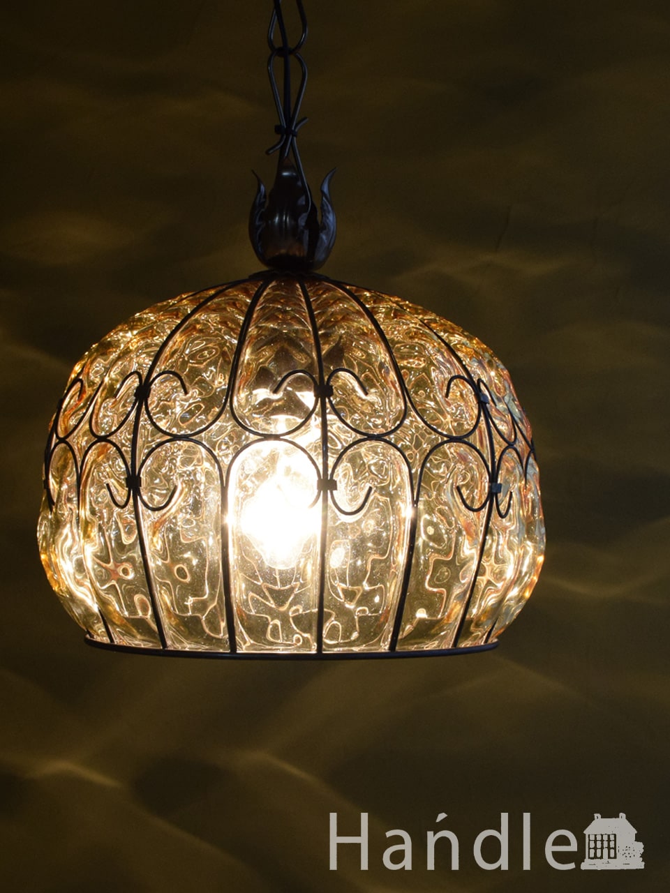 イタリアのおしゃれなペンダントランプ、ヴェネチアで作られたハンドメイドガラスの照明（ムラノガラス・アンバー）(E26球付) (pl-388)