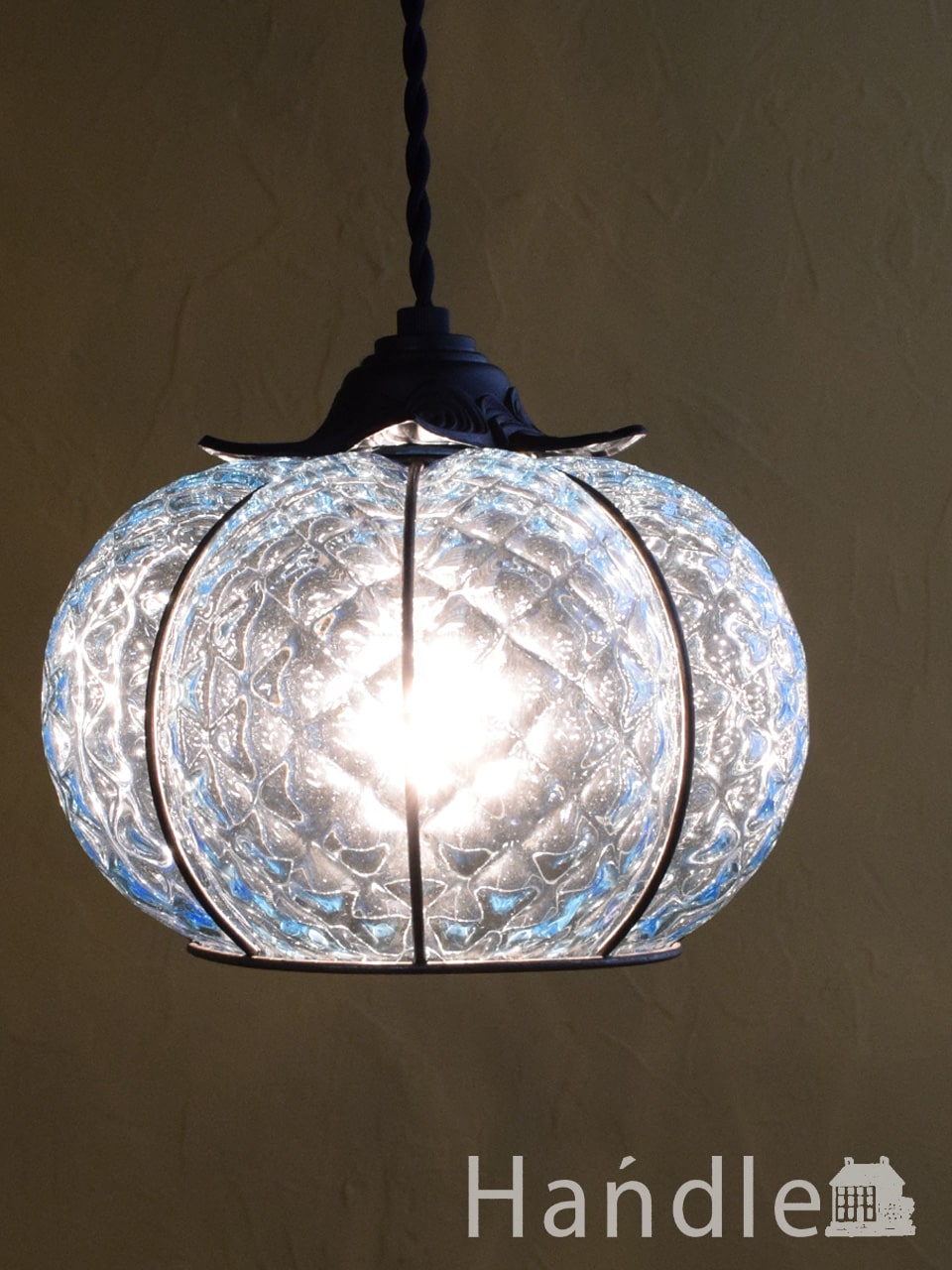 イタリアのおしゃれなペンダントランプ、ヴェネチアで作られた照明（ムラノガラス・ブルー）(E17球付) (pl-386)