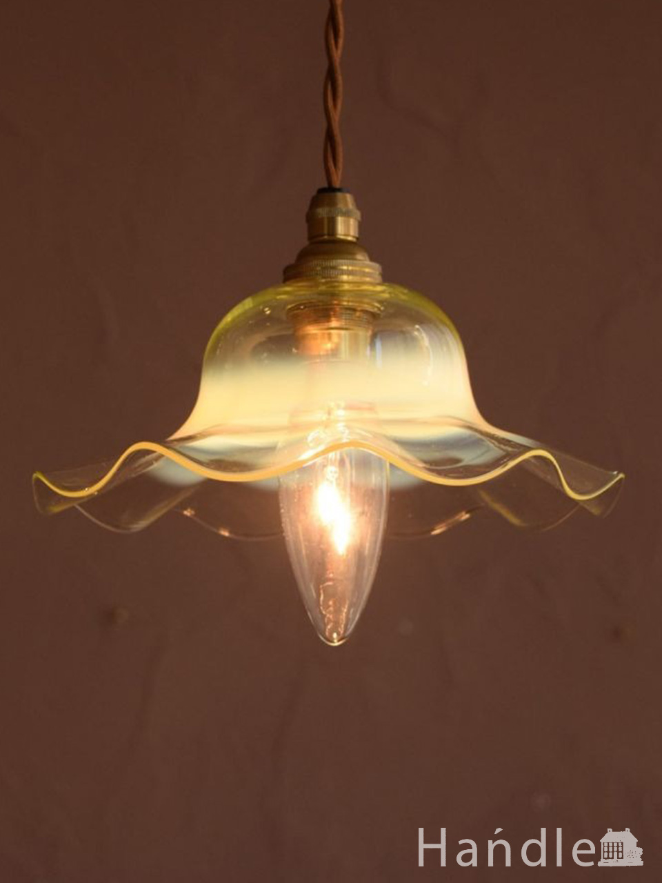 ヴァセリンガラスの照明、イギリスのアンティークペンダントライト（コード・シャンデリア球・ギャラリーなし） (k-4582-z)