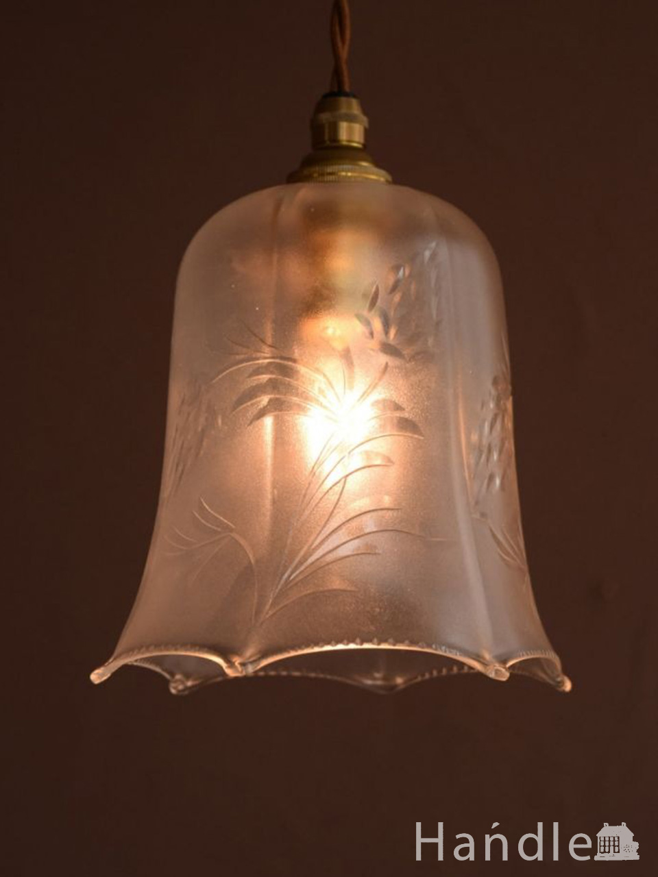 イギリスのアンティーク照明、お花の模様のペンダントライト（コード・シャンデリア球・ギャラリーなし） (m-4315-z)