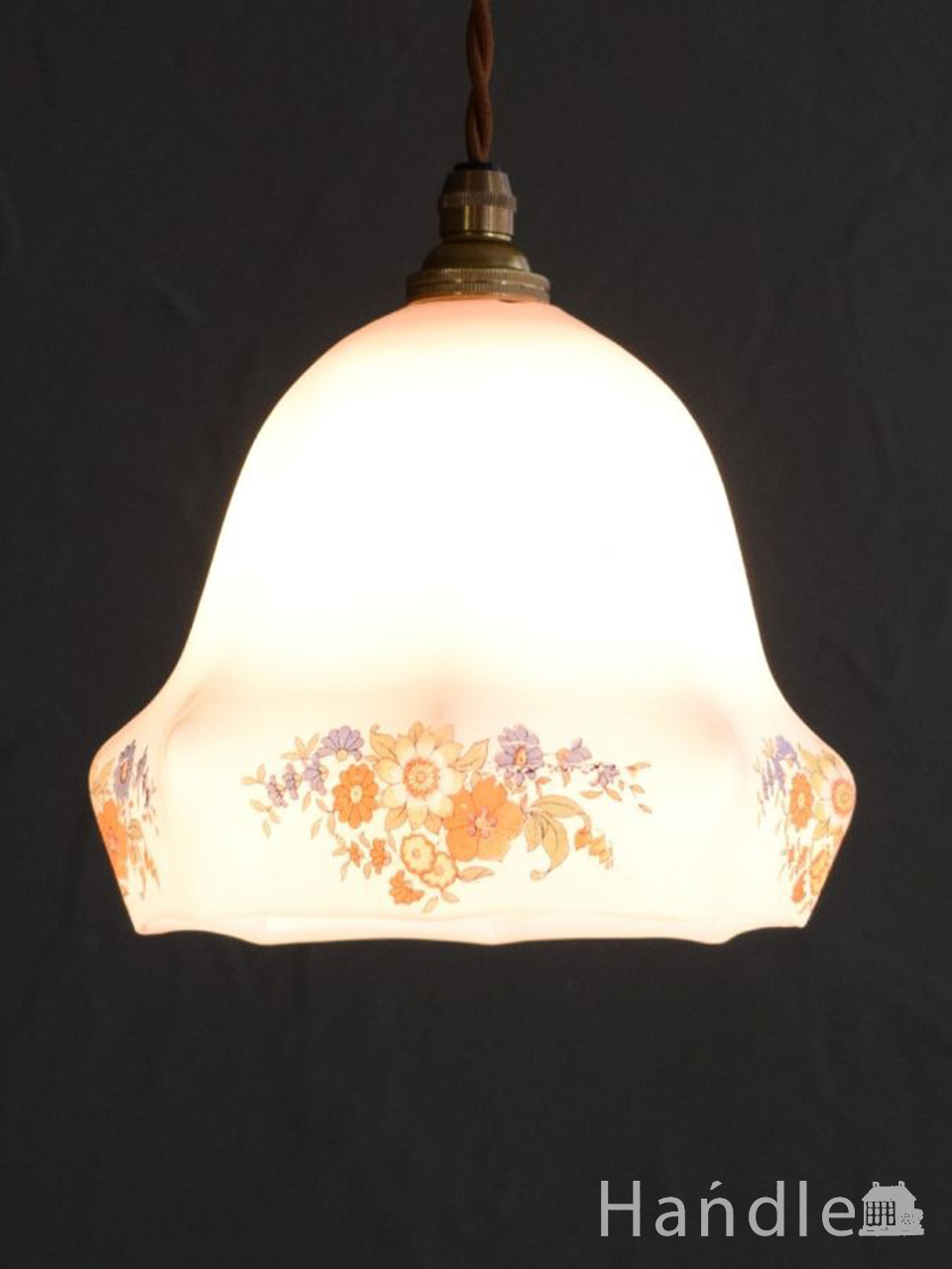 イギリスのアンティーク照明、花模様のアンティークシェード(コード・シャンデリア電球・ギャラリーなし) (m-5893-z)