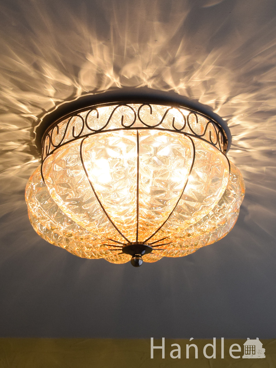 イタリアのおしゃれな照明、ヴェネチアで作られたハンドメイドのシーリングランプ（ムラノガラス・アンバー）(E17球付) (cr-579)