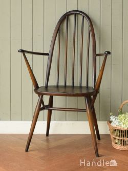 アンティークチェア・椅子  アーコールのクエーカーアームチェア（チョコオリーブ色・アーム付き・タグ付き）
