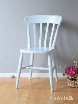 アンティークチェア・椅子  英国アンティークの木製のキッチンチェア、爽やかな色がおしゃれなウォンザーチェア