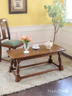 アンティーク家具  英国アンティークのローテーブル、バルボスレッグのコーヒーテーブル