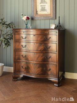 アンティーク家具  英国アンティークのおしゃれなチェスト、マホガニー材の木目が美しい作業台付きタンス