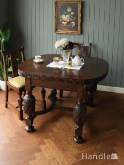 英国アンティークの伸長式テーブル、おしゃれなドローリーフテーブル