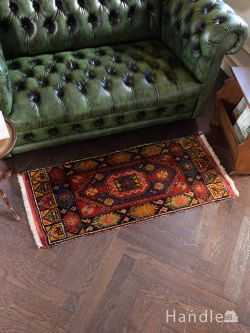 アンティーク雑貨  トルコのおしゃれなオールド絨毯、幾何学模様がおしゃれなトライバルラグ