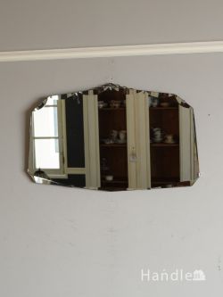 英国で見つけた壁掛け鏡、縁取りがキラキラ輝くおしゃれなアンティークカッティングミラー