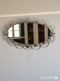 英国アンティークのおしゃれなウォールミラー、華やかな壁掛けの鏡