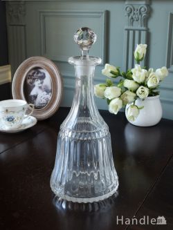 アンティーク雑貨 アンティーク食器 英国アンティークガラスの器、キラキラ輝くプレスドグラスのデカンタ