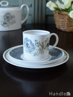 アンティーク雑貨 アンティーク食器 スージークーパーのカップ＆ソーサートリオ、青い花が描かれたビンテージのグレンミスト