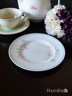 アンティーク雑貨 アンティーク食器 スージークーパー（Susie Cooper）のビンテージ食器、ピンクとブルーのお花のプレート