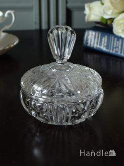 アンティーク雑貨 ジュエリーボックスアンティーク 英国アンティークガラスの小物入れ、プレスドグラスの美しいパフケース