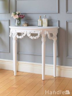 アンティーク風  フランスアンティーク調のシャビーシックな家具、バラの装飾が可愛いコンソールテーブル
