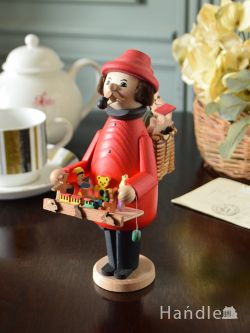インテリア雑貨 オブジェインテリア ドイツのおしゃれな人形、クーネルト社の木製パイプ人形香炉（おもちゃ売り）