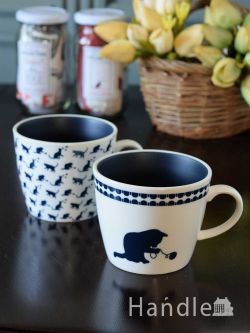 インテリア雑貨 紅茶カップ フランスのおしゃれな食器、コントワール・ドゥ・ファミーユの猫柄のティーカップセット(DARK BLUE)