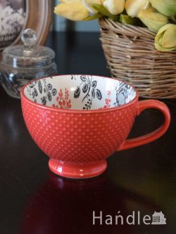 インテリア雑貨 紅茶カップ フランスのおしゃれな食器、コントワール・ドゥ・ファミーユのジャンボカップ（Red）