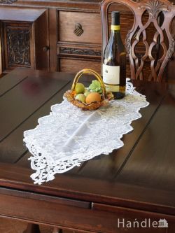 インテリア雑貨 ランチョンマット・クロス フレンチアンティーク調のテーブルランナー、華やかなお花の刺繍のレース30×90（ホワイト）