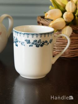インテリア雑貨  バラの模様がおしゃれなマグカップ、コントワール・ドゥ・ファミーユのフォスティーヌ（OLD BLUE）