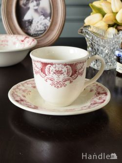 インテリア雑貨 紅茶カップ フランスのおしゃれな食器、コントワール・ドゥ・ファミーユのカップ＆ソーサー（CLOTHILDE BURGUNDY）